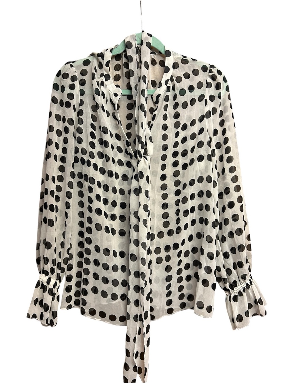 White House Black Market Black and White Polka Dot Blouse with Neck Tie